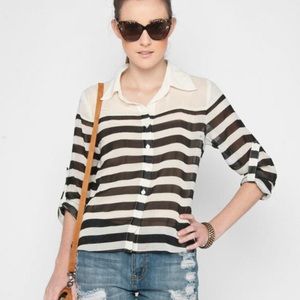 Black and white stripe sheer button down shirt